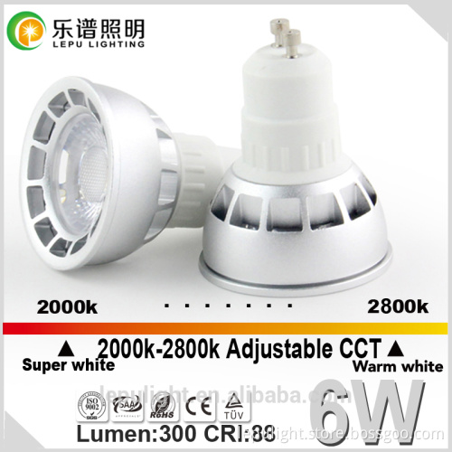 CCT 2000 to 2800k CCT gu5.3 gu10 6w led spotlight with indoor
